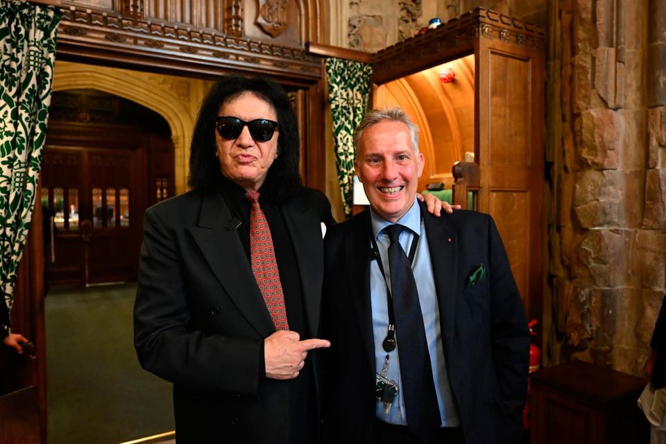 Ian Paisley Jr with Kiss star Gene Simmons. Photo: Jessica Taylor